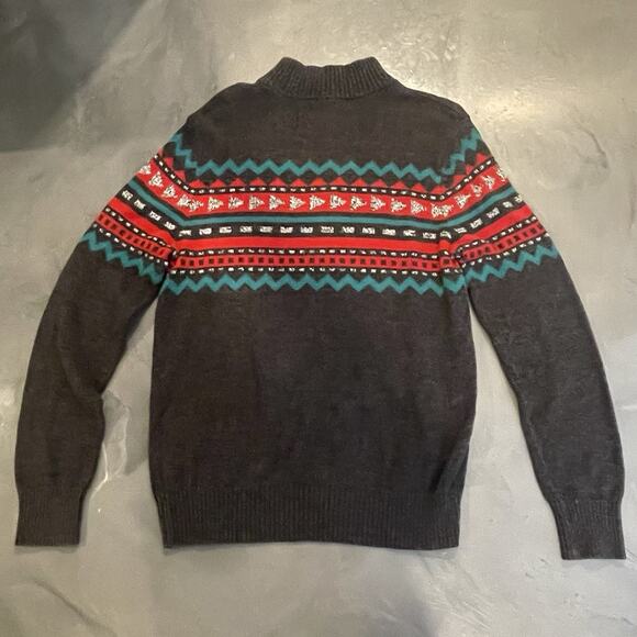 Urban Pipeline Men’s Sweater Large Gray Red Green Fair Isle Half Zip Nordic Ski - Picture 7 of 7